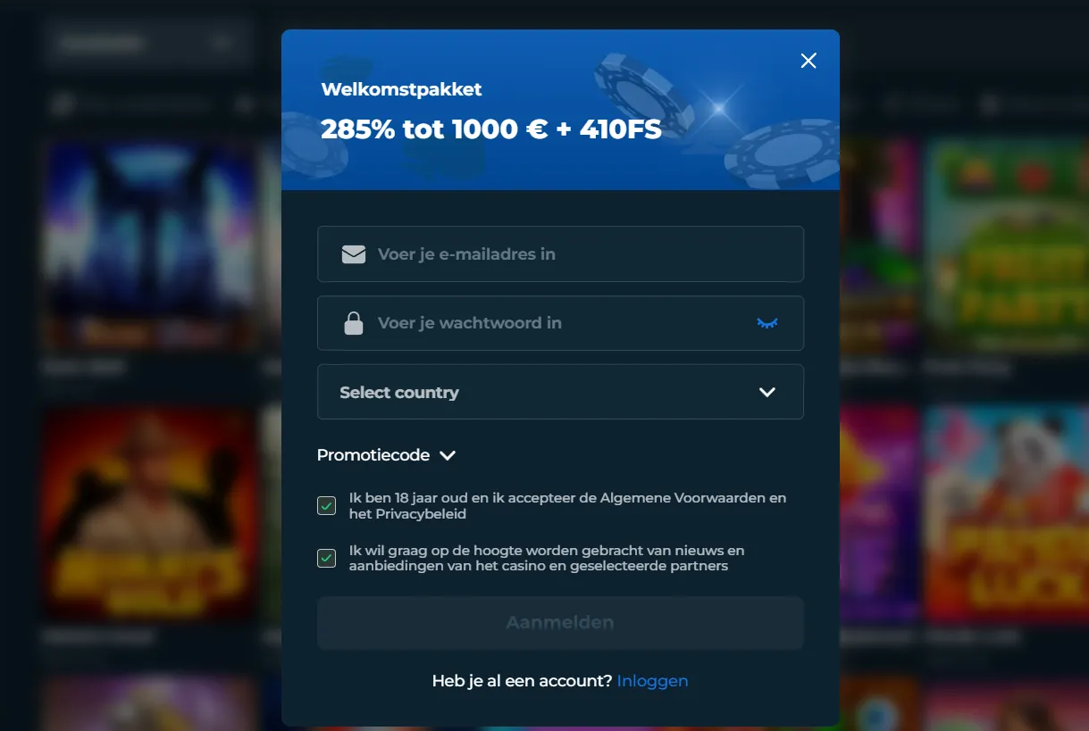 Snelle registratie en aanmelden bij Rolly Spin Casino